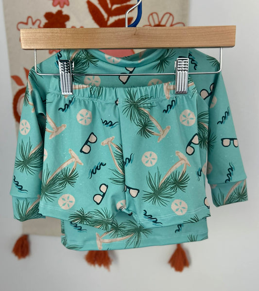 12-18M Beach Vibes Rashguard & Trunks Swim Set