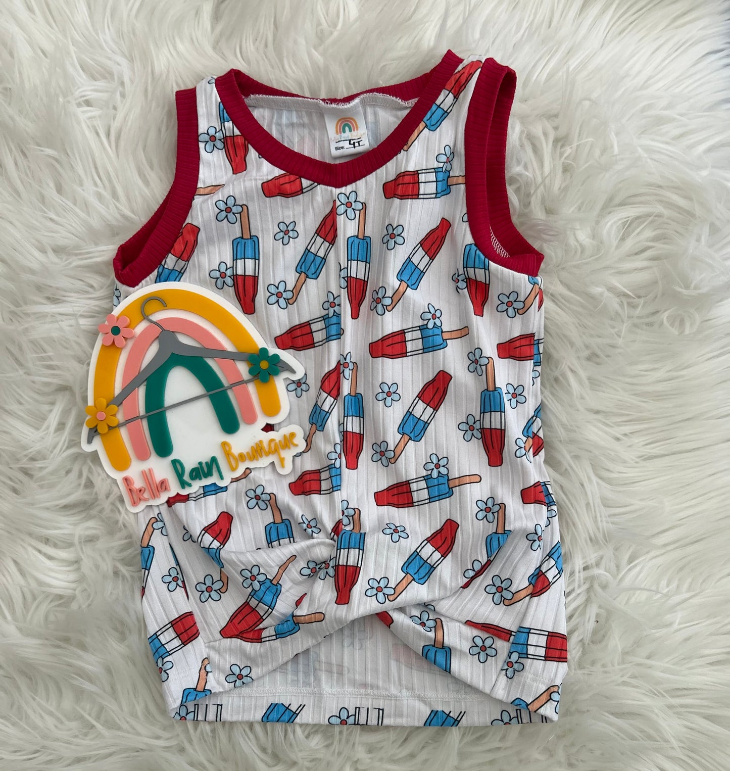 4T Red, White, And Blue Floral Cross Over Tank