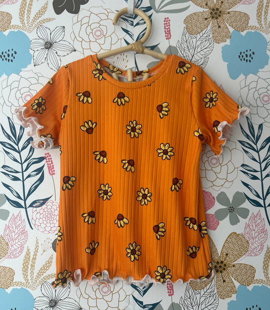 Size 18-24 Orange sunflower lettuce hem tee
