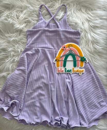 3T Solid Lavender Purple Cross Back Lettuce Hem Dress