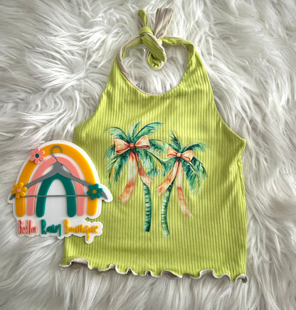 4T Reversible Lime Palm Tree Graphic Halter Top