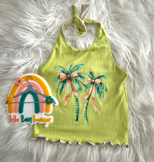8/9 Reversible Lime Palm Tree Graphic Halter Top