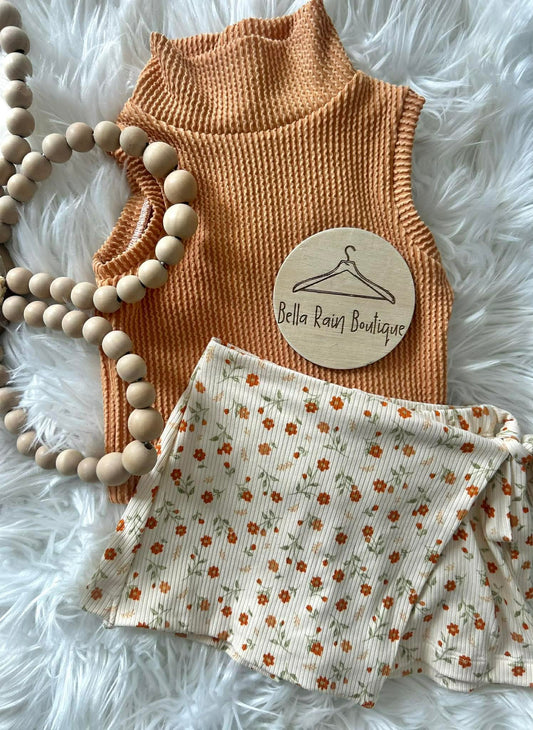 2T Orange Floral Mock Neck Tank Set