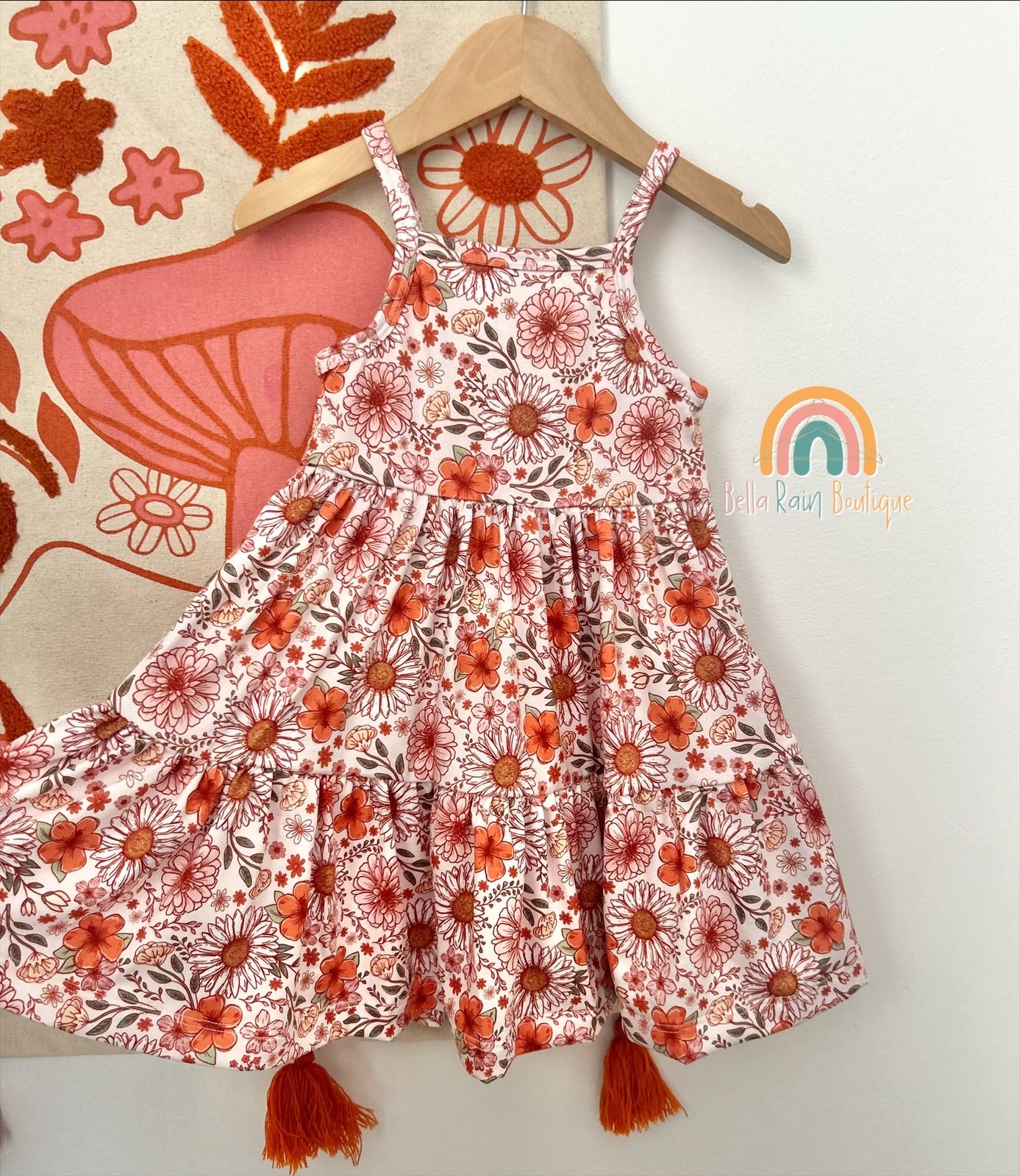 2T Orange Tiered Floral Cami Dress