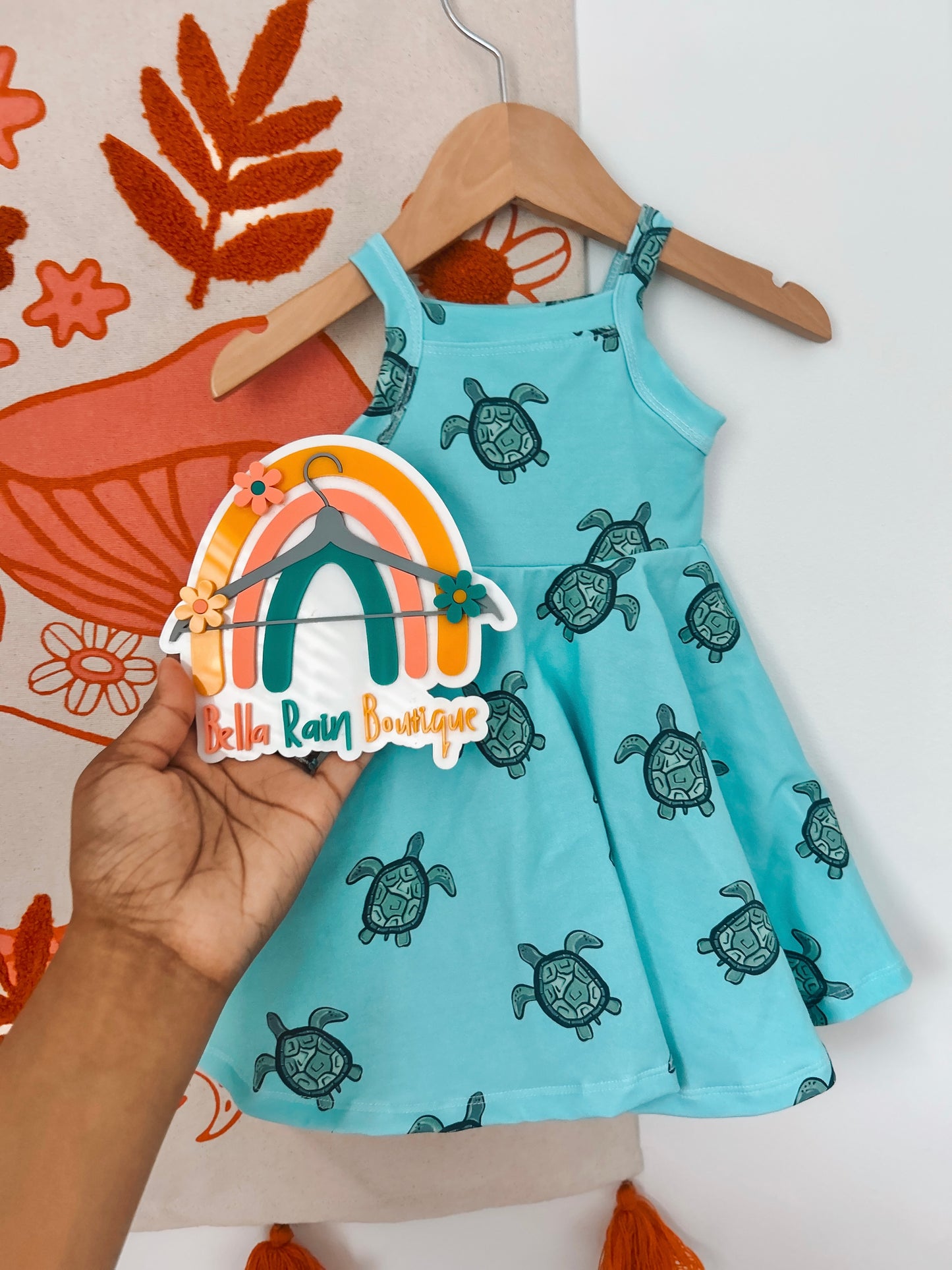 Organic Cotton Aqua Turtle Cami Twirl Dress