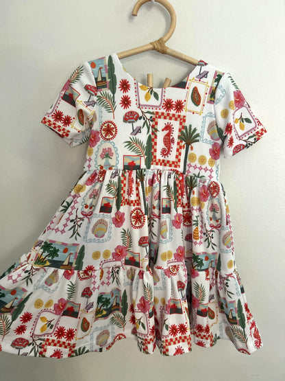3T Summer Tropical Seahorse Tiered Dress