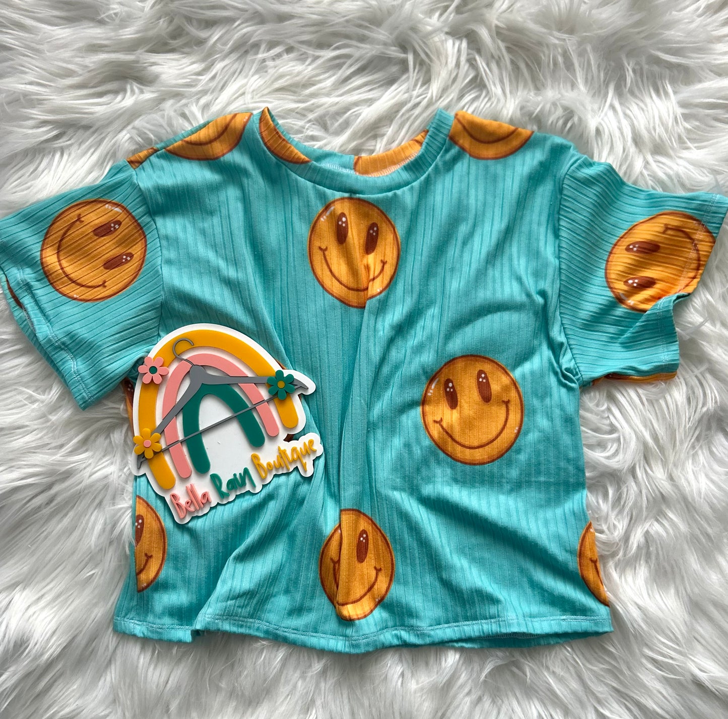 4T Gender Neutral Blue Smiley Oversized Tee