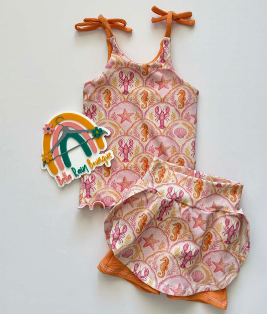 3T Summer Sea shoulder tie tank and pocket skort