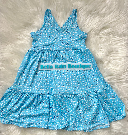 Blue Cross over tiered dress