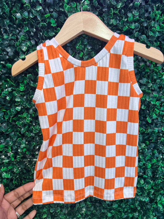 2T Summer Orange Checkered Tank