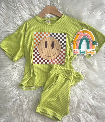 4T Boy Lime Smiley Graphic Tee and Jogger Shorts Set