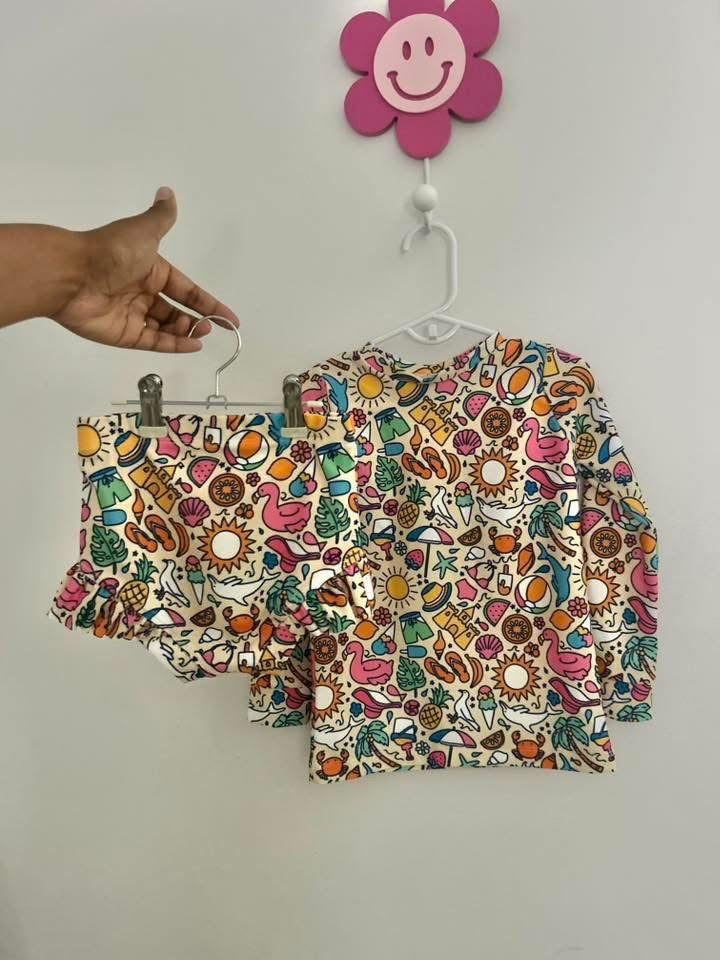 5T Flamingo Beach Rashguard and Ruffle Swim Bottoms Set