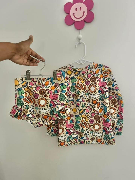 5T Flamingo Beach Rashguard and Ruffle Swim Bottoms Set