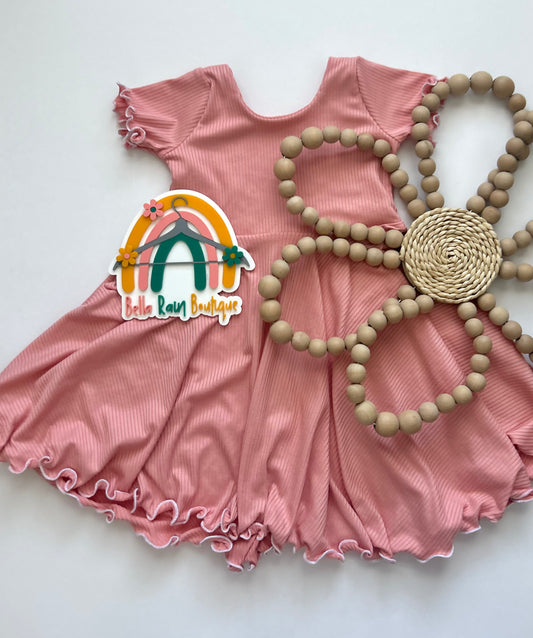 Peach Lettuce Hem Spring Twirl Dress