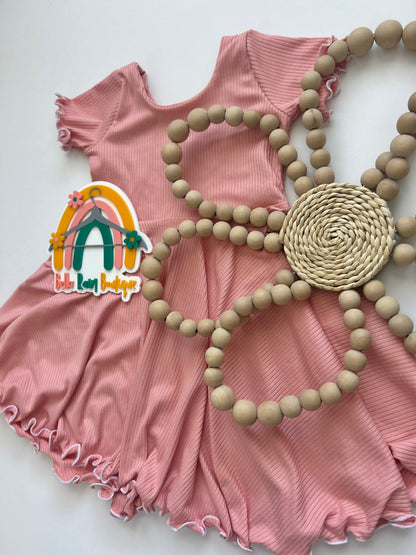 Peach Lettuce Hem Spring Twirl Dress