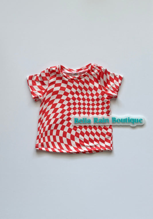 6-9M Orange checker basic tee