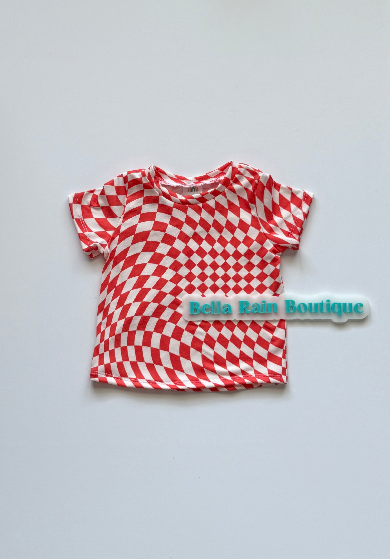 5T Orange checker basic tee