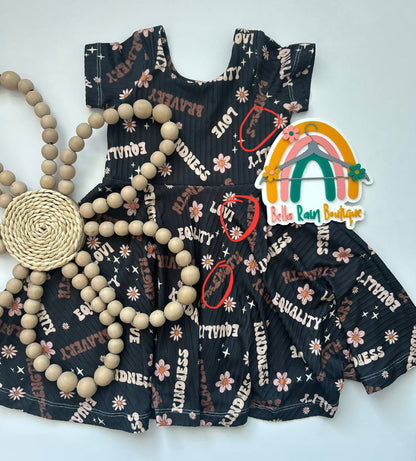 3T Inclusive Affirmations Flawed BHM Twirl Dress - Flawed (Read Description)