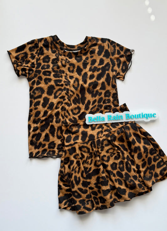 5T Cheetah lettuce hem tee & skirt