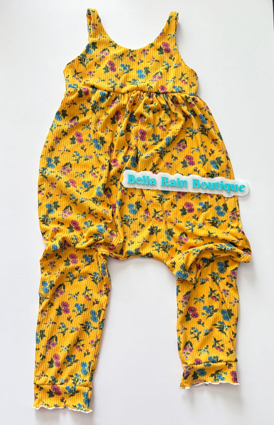 4T floral strappy romper with lettuce hem