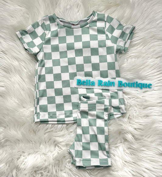 Mint blue checker 2 piece set
