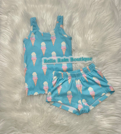 Ribbed 2-Piece Ice Cream Cami and Breezy Shorts Set