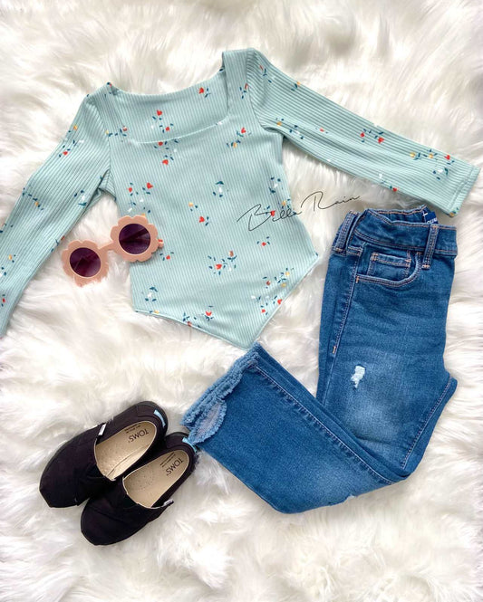long sleeve square neck floral top, kids square neck top, 